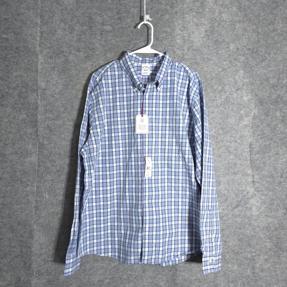 Brooks Brothers The Friday Shirt Men XL Blue Purple Plaid Cotton Button Down NEW